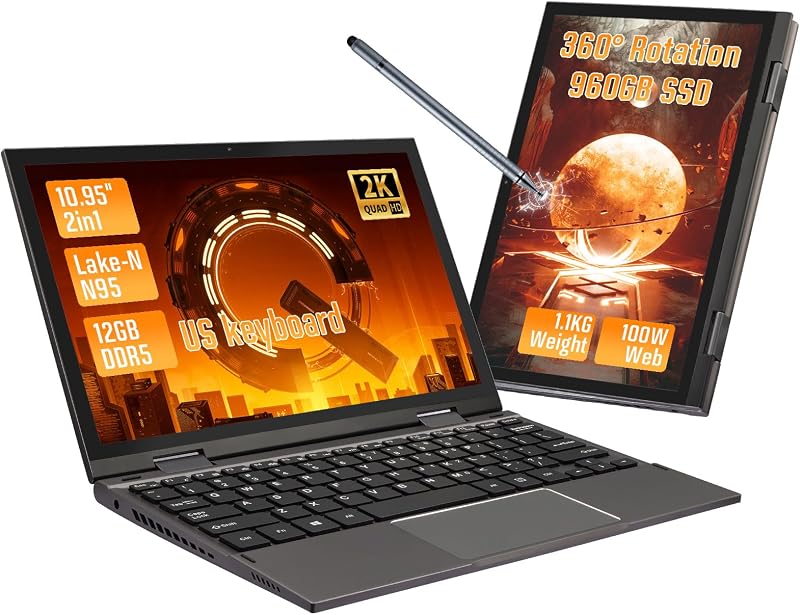 UDKED 10.95 inch 2-in-1 convertible touchscreen laptop with stylus